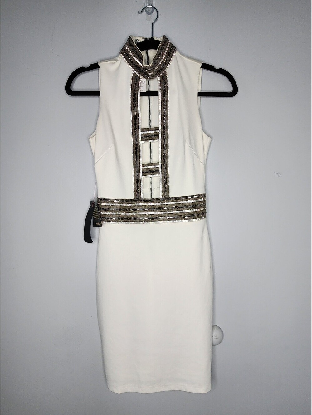 NWT Bebe Y2K White Sleeveless Bodycon Mini Dress with Sequin Size 0
